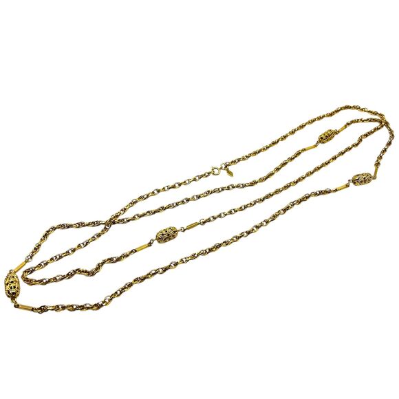 Vintage Sarah Coventry Necklace Gold Tone Long Single Strand Chain Filigree Ball - Picture 7 of 8